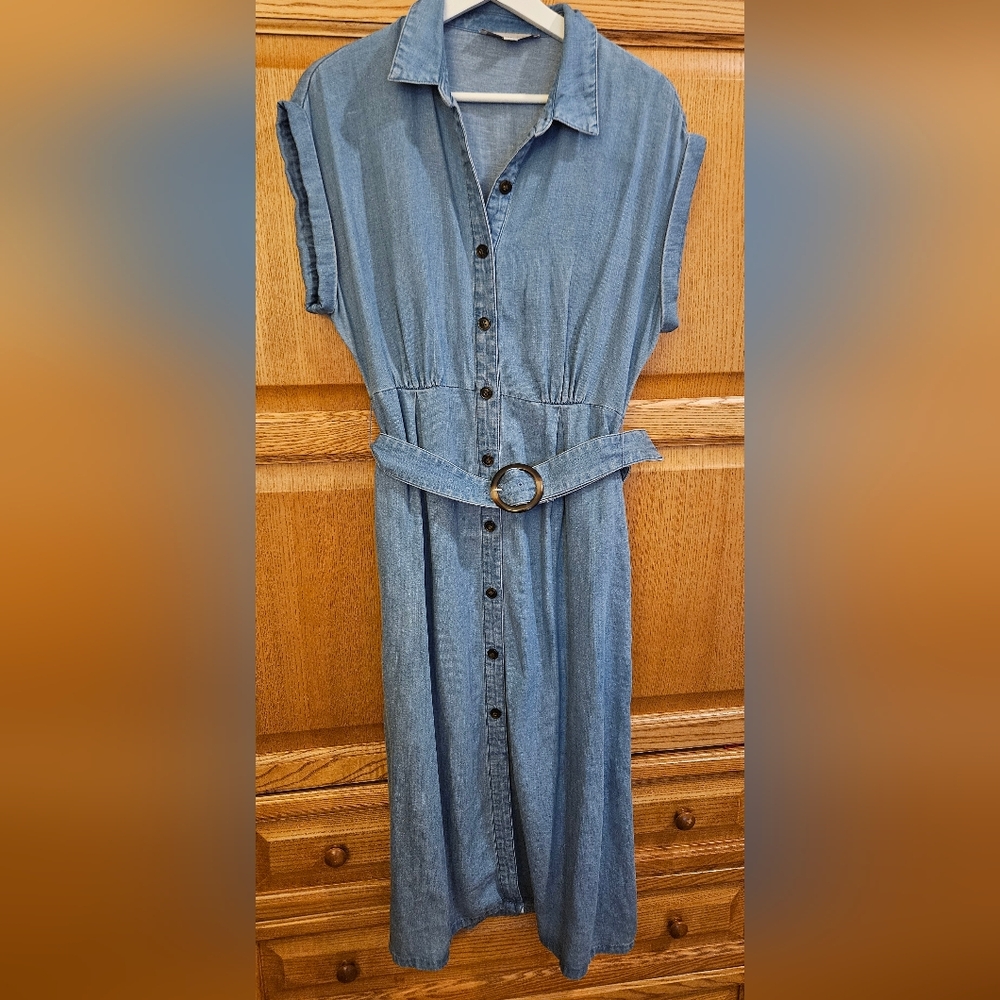 LOFT Women Chambray Midi Pocket Shirtdress Size 4 - Picture 2 of 5